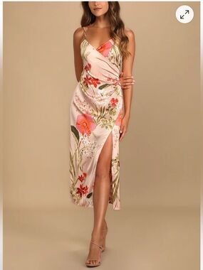 Lulus Remarkable Entrance Pink Floral Satin Midi Dress XL NWT